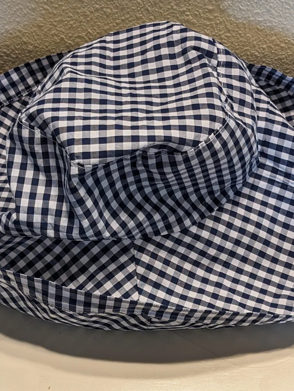 Gingham Brim Hat Navy White Packable Lined Resort Versatile Adult OS Sun Travel